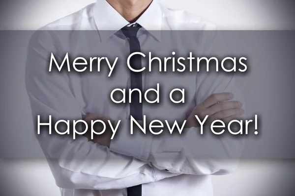 Merry Christmas and a Happy New Year! - Young businessman with t — Stock Photo, Image