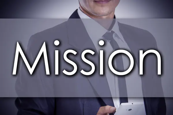 Misión - Joven empresario con texto - concepto de negocio —  Fotos de Stock