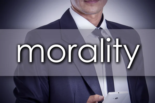 Moralidade - Jovem empresário com texto - conceito de negócio — Fotografia de Stock