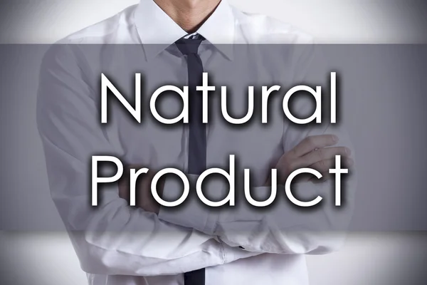 Produit naturel - Jeune homme d'affaires avec texte - concept d'entreprise — Photo