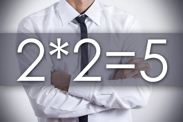 X2 equal 5  - Young businessman with text - business concept — Stock Photo, Image