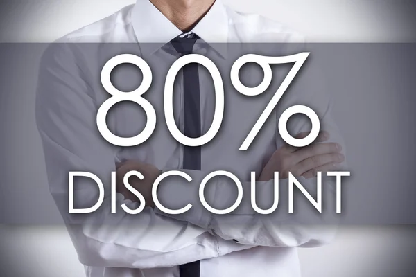 80 percent DISCOUNT - Young businessman with text - business con — Stock Photo, Image
