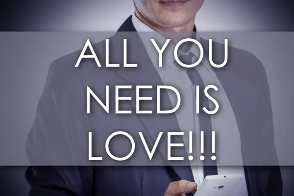 全部你需要是爱!!!-年轻的商人与文本-业务 — 图库照片