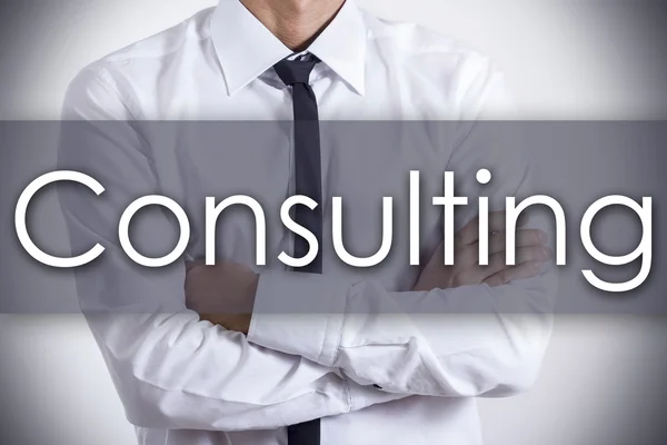Consultoria - Jovem empresário com texto - conceito de negócio — Fotografia de Stock