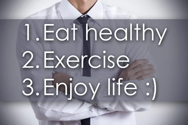 1 Eat healthy 2 Exercise 3 Enjoy life :) - Young business — Stock Photo, Image