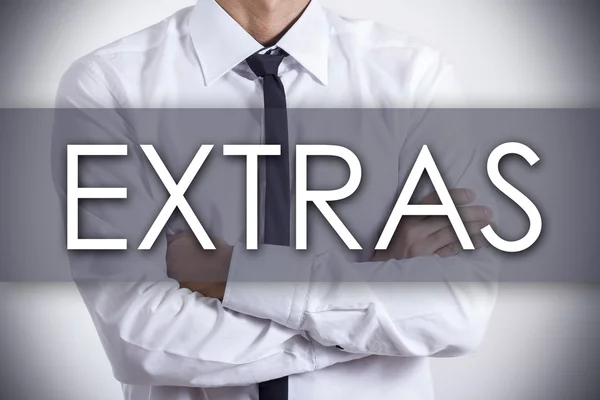 EXTRAS - Joven empresario con texto - concepto de negocio — Foto de Stock