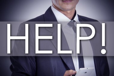 Yardım! -Genç işadamı metin - iş kavramı ile