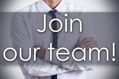 Bize katıl! -Genç işadamı metin - iş kavramı ile