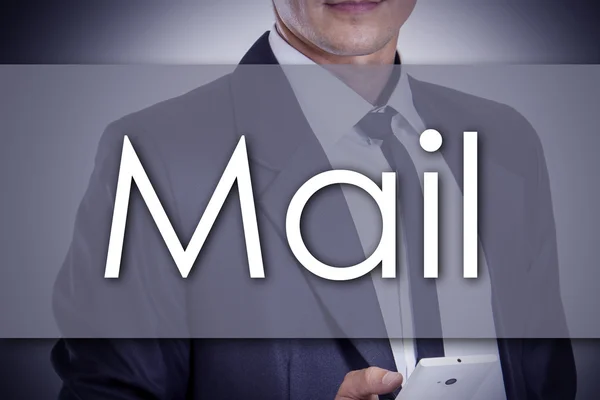 Mail - Young businessman with text - business concept — Stock Photo, Image