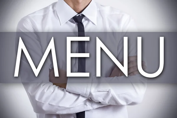 MENU - Joven empresario con texto - concepto de negocio —  Fotos de Stock