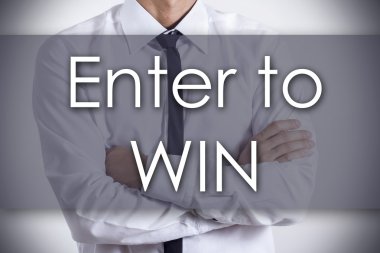 Win - metin ile genç işadamı - iş kavramı için girin