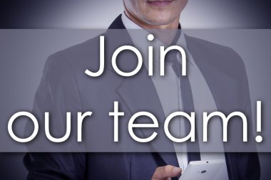 Bize katıl! -Genç işadamı metin - iş kavramı ile