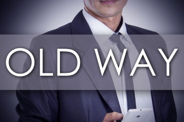 Eski yolu - metin ile genç işadamı - iş kavramı