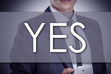 Evet - metin ile genç işadamı - iş kavramı