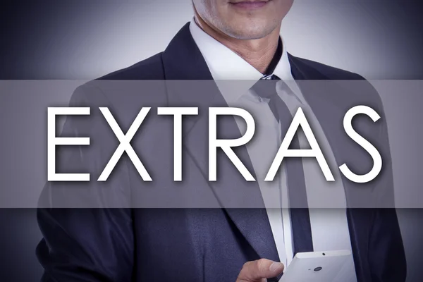 EXTRAS - Joven empresario con texto - concepto de negocio — Foto de Stock