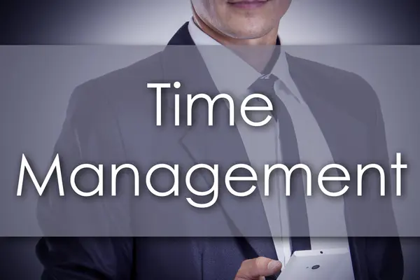 Time Management - ung affärsman med text - affärsidé — Stockfoto