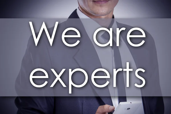 We are experts - Young businessman with text - business concept — Stock Photo, Image