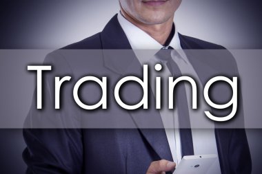 Ticaret - metin ile genç işadamı - iş kavramı