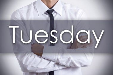 Salı - metin ile genç işadamı - iş kavramı