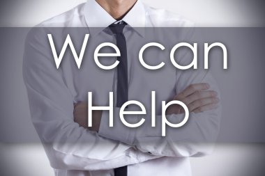 Yardımcı olabilir - metin - iş kavramı ile genç işadamı