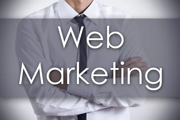 Web Marketing - νεαρός επιχειρηματίας με κείμενο - επιχειρηματική ιδέα — Φωτογραφία Αρχείου