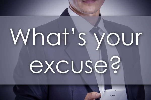 What's your excuse? - Young businessman with text - business c — ストック写真