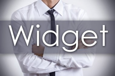 Widget - metin ile genç işadamı - iş kavramı