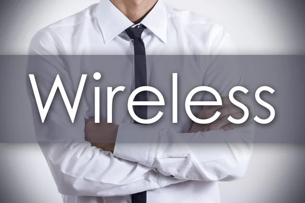 Koncepcja biznesowa Wireless - młody biznesmen z tekstem- — Zdjęcie stockowe