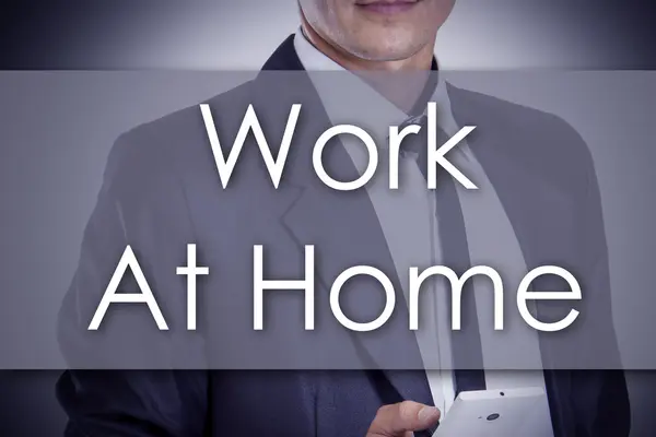 Work At Home - Young businessman with text - business concept — Stock Photo, Image
