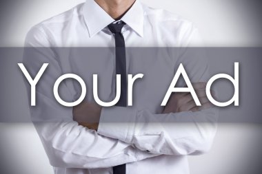 Reklam - metin ile genç işadamı - iş kavramı