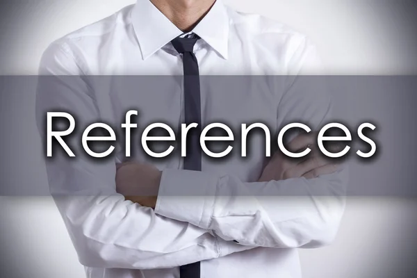 Referencias - Joven empresario con texto - concepto empresarial — Foto de Stock