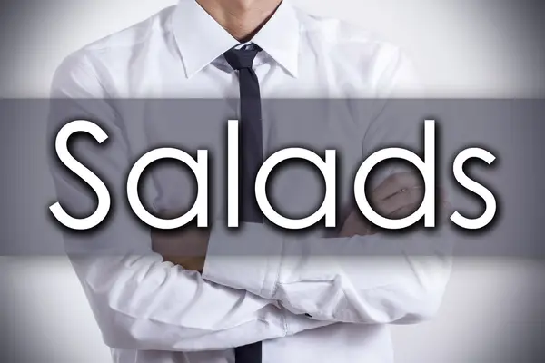 Saladas - Jovem empresário com texto - conceito de negócio — Fotografia de Stock