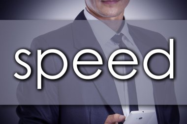 hız - metin ile genç işadamı - iş kavramı