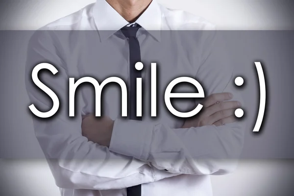 Smile :) - Young businessman with text - business concept — Stock Photo, Image