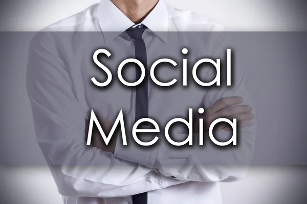 Social Media - Young businessman with text - business concept — Stock Photo, Image