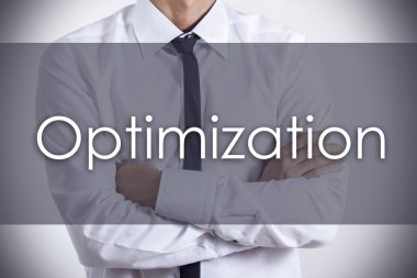Optimizasyon - Metin ile genç işadamı - iş kavramı