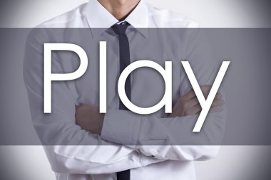 Oyun - metin ile genç işadamı - iş kavramı