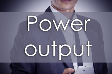 Güç çıkışı - metin ile genç işadamı - iş kavramı