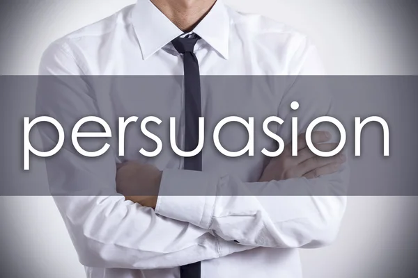 Persuasion - jonge zakenman met tekst - bedrijfsconcept — Stockfoto