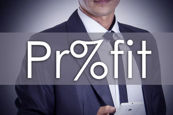 PR % fit - ung affärsman med text - affärsidé — Stockfoto