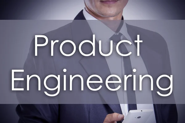 Product engineering - Young businessman with text - business con — Stock Photo, Image