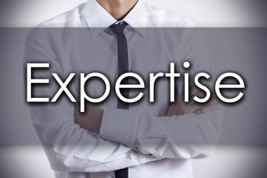 Uzmanlık - metin ile genç işadamı - iş kavramı