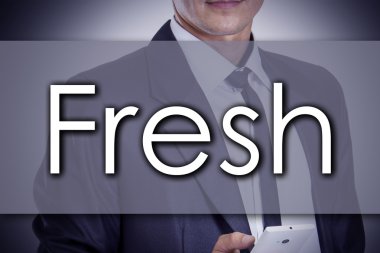 Taze - metin ile genç işadamı - iş kavramı