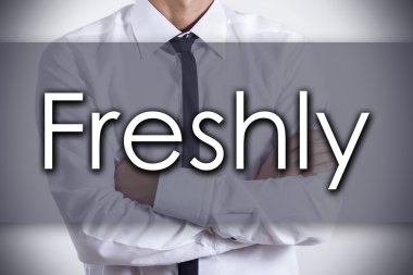 Taze - metin ile genç işadamı - iş kavramı