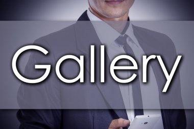 Galeri - metin ile genç işadamı - iş kavramı