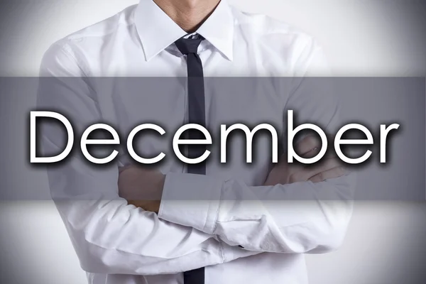 December - Young businessman with text - business concept — Stock Photo, Image