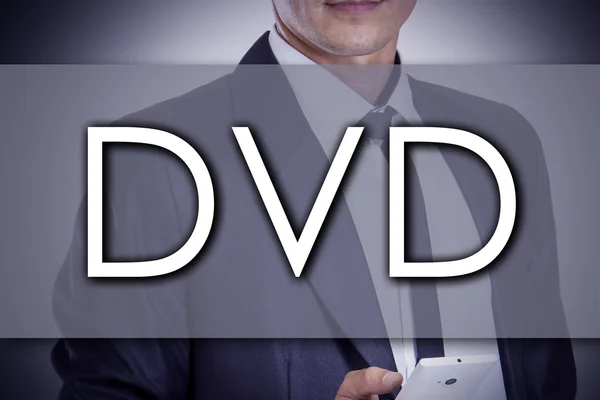 DVD - молодий бізнесмен з текстом - бізнес-концепція — стокове фото