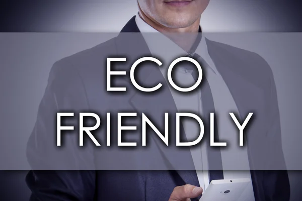 ECO FRIENDLY - Joven empresario con texto - concepto de negocio — Foto de Stock