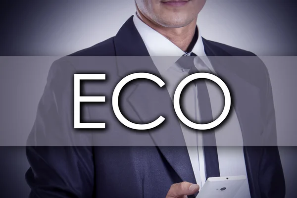 ECO - Young businessman with text - business concept — Stock Photo, Image