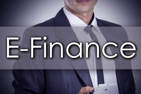 E-Finance - Joven empresario con texto - concepto de negocio — Foto de Stock